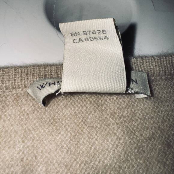 White + Warren LG 100% Cashmere Sweater Beige Cream V Neck Minimalist Luxury - Picture 5 of 7